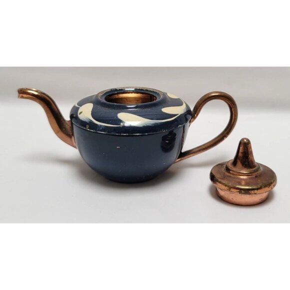 Vintage Miniature Copper Enamel Hand Painted Metal Teapot Floral Design - Picture 4 of 9